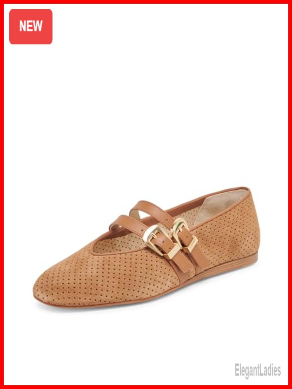 Suede Flats with Double Buckle Round Toe Casual Dance Shoes